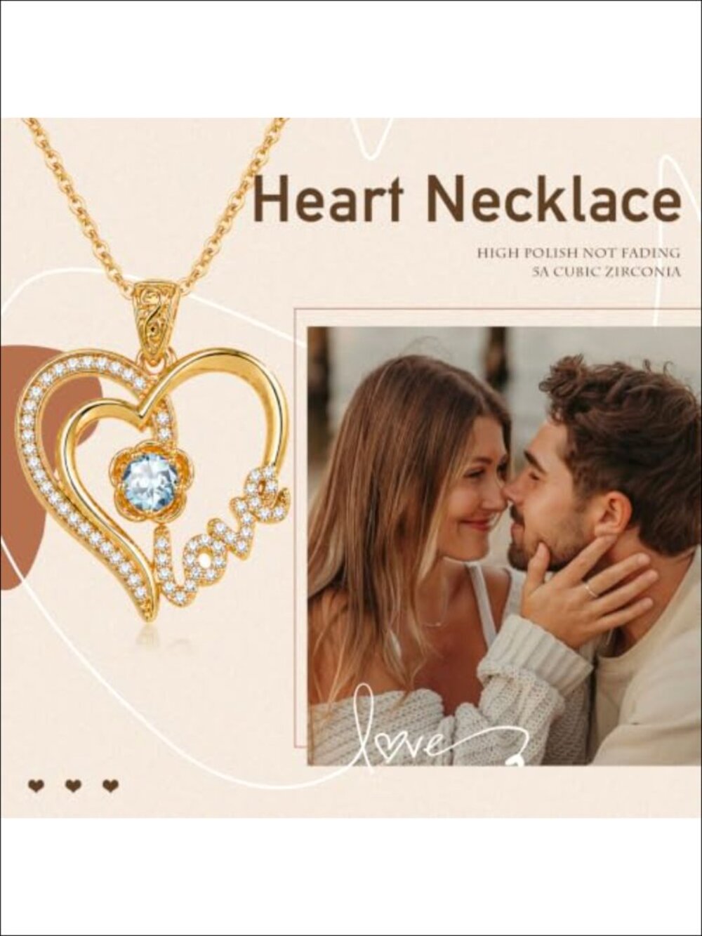 14K Gold Heart Birthstone Pendant Necklace for Women Rose Design - Picture 5 of 5